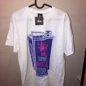 NWT Stussy men’s t shirt size M made in Mexico white with blue